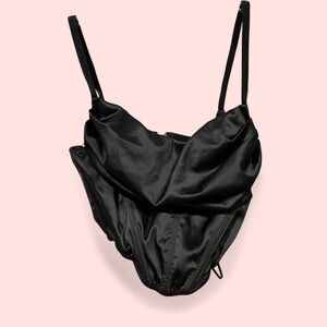 UO black silky cowl neck corset slinky crop top whimsigoth fairy